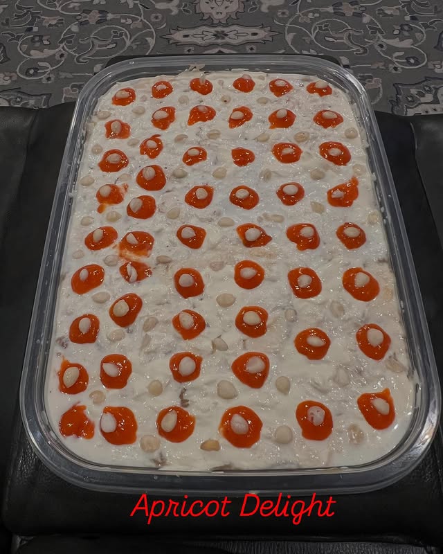 Creamy apricot dessert decorated for a catering table